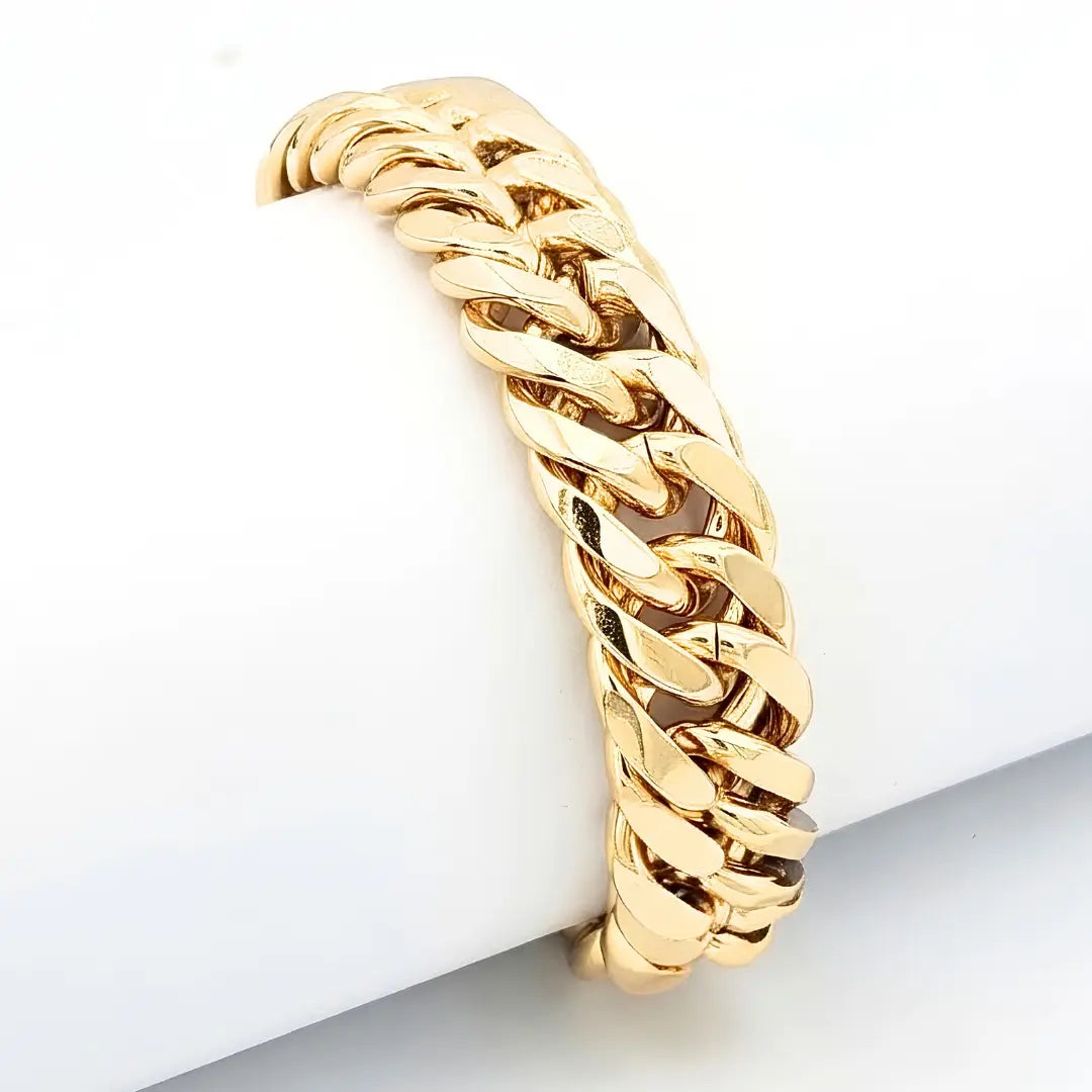 18K Gold Filled Heavy Cuban Link Chain Bracelet - 23cm x 14mm